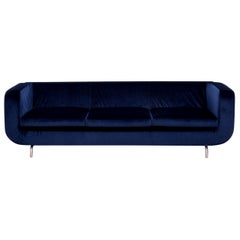 Dubuffet Three-Seat Sofa by Rodolfo Dordoni for Minotti in Deep Blue Velvet