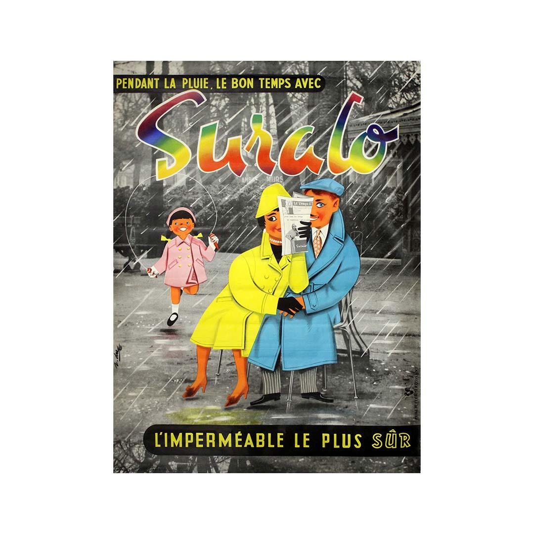 Original-Werbeplakat von 1957 für Suralo Regenmäntel - Französische Mode – Print von Duc