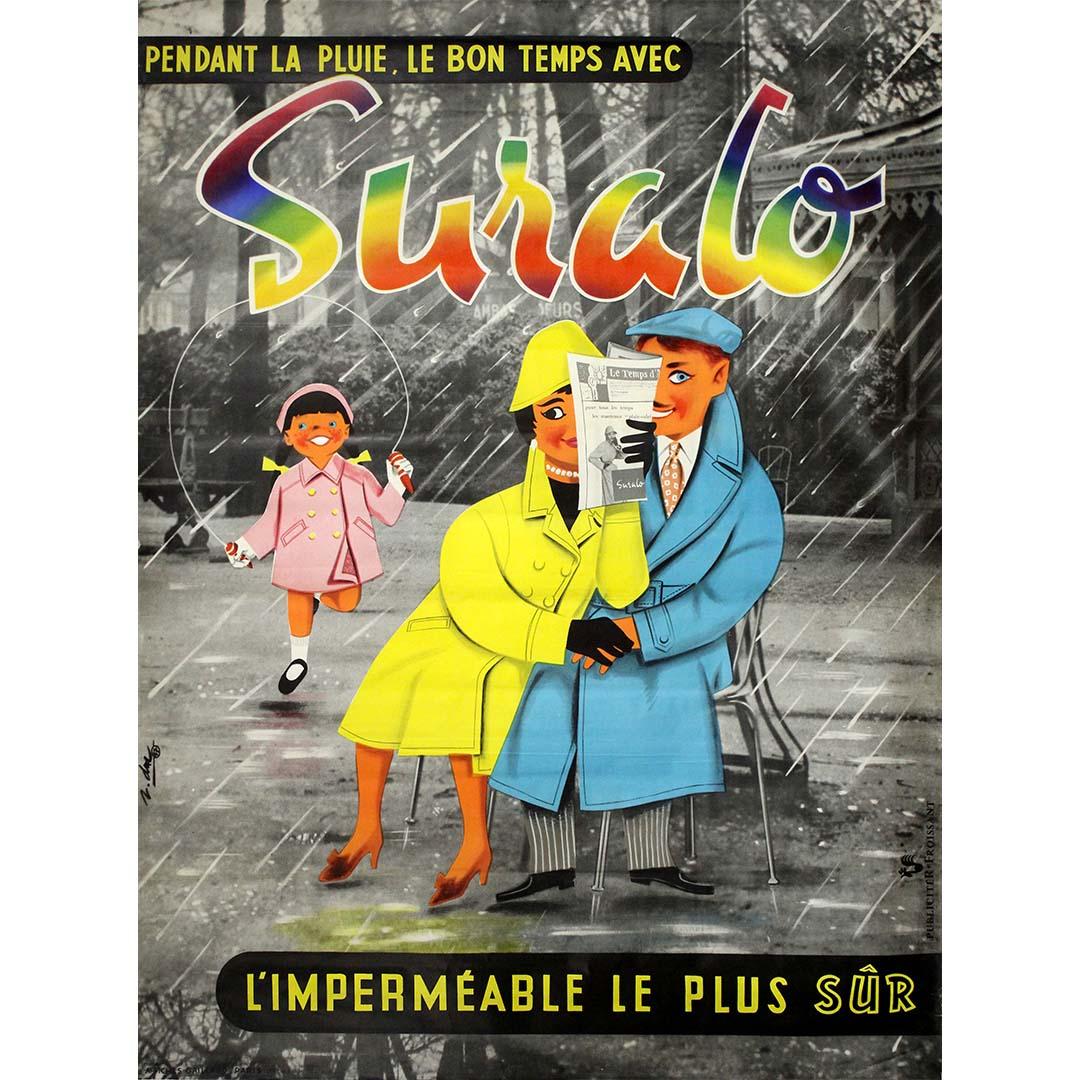 Duc Print – Original-Werbeplakat von 1957 für Suralo Regenmäntel - Französische Mode