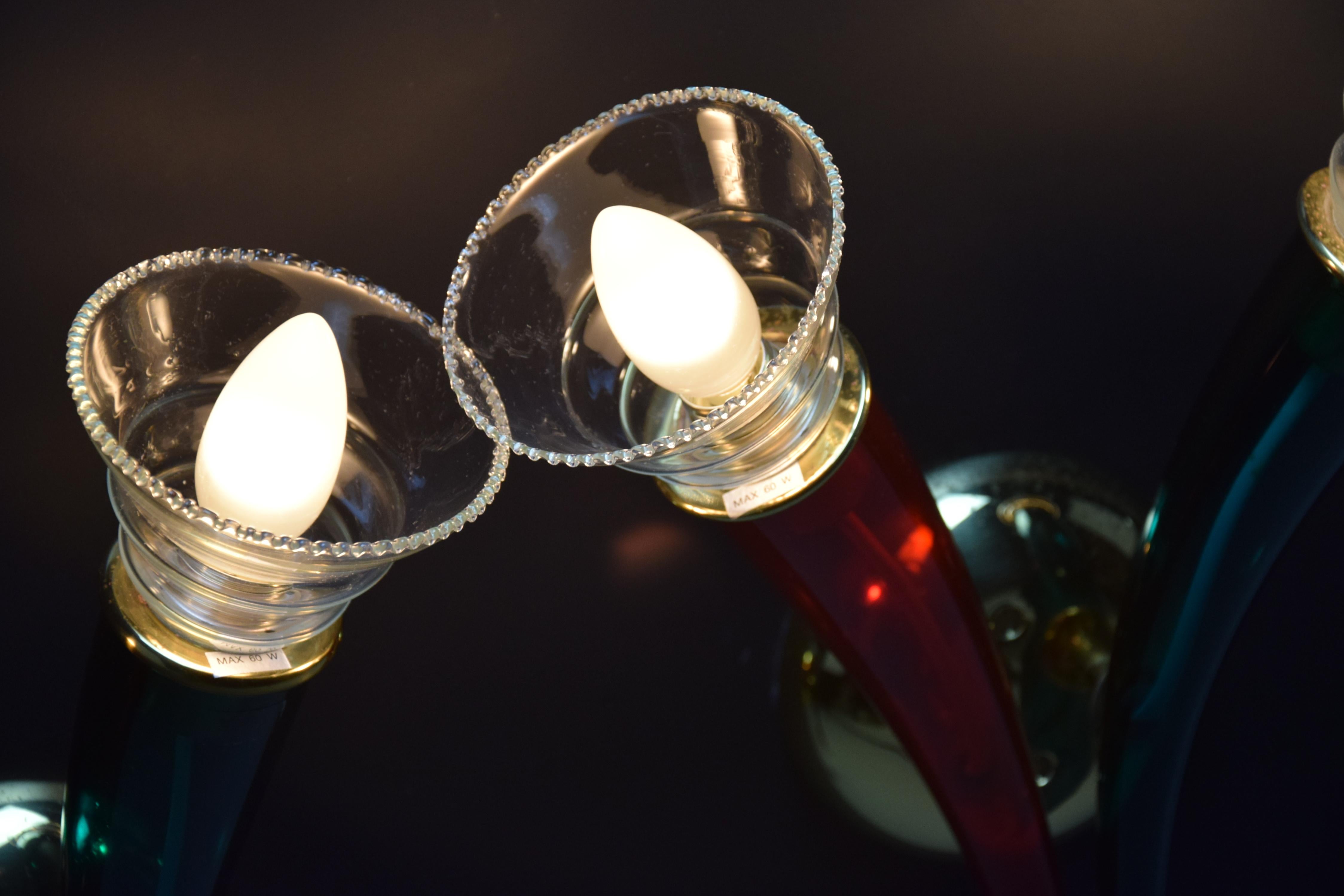 Appliques en verre de Murano rouge et vert soufflé à la main par VeArt Italie 1970 en vente 3