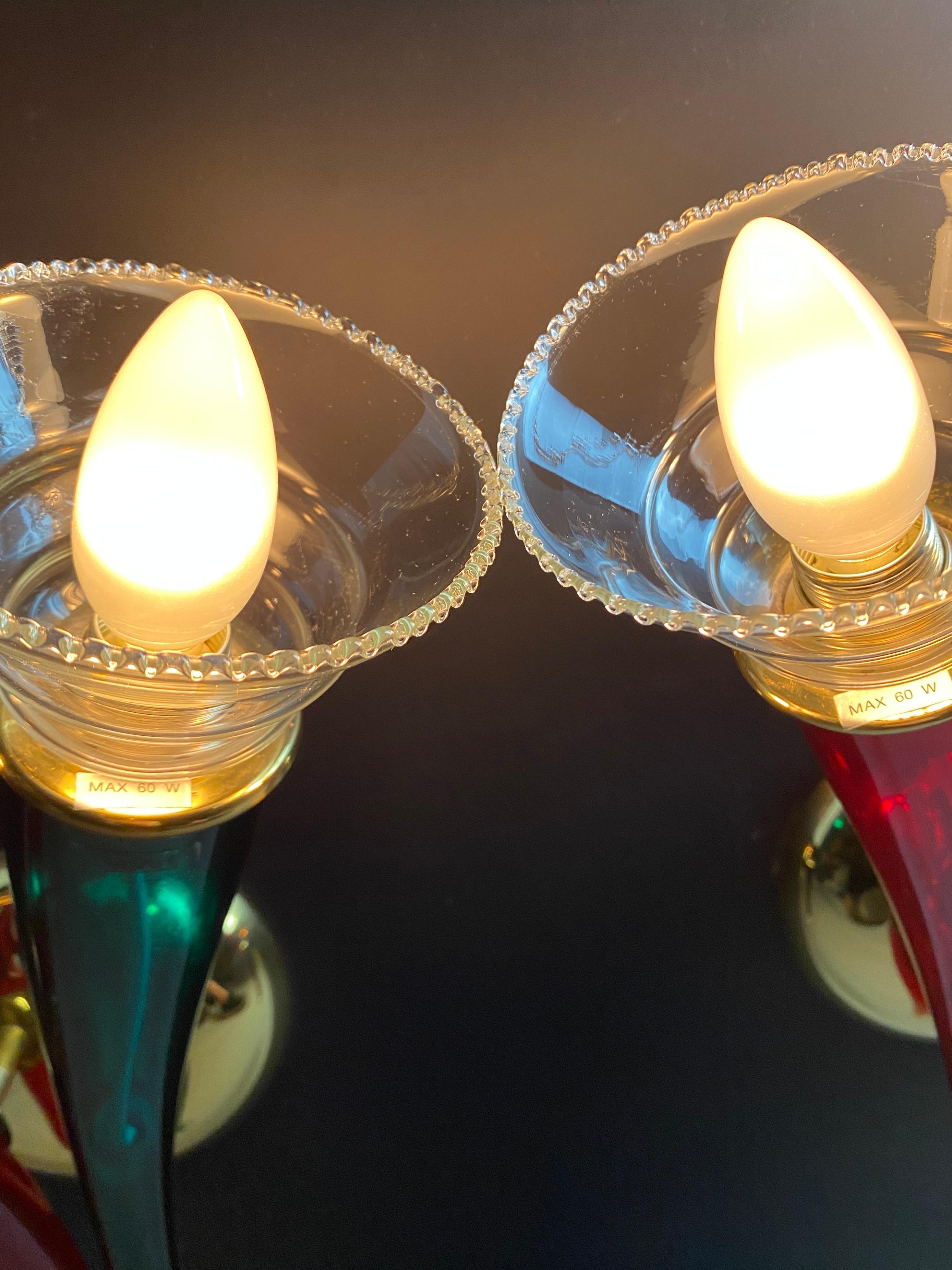 Appliques en verre de Murano rouge et vert soufflé à la main par VeArt Italie 1970 en vente 4