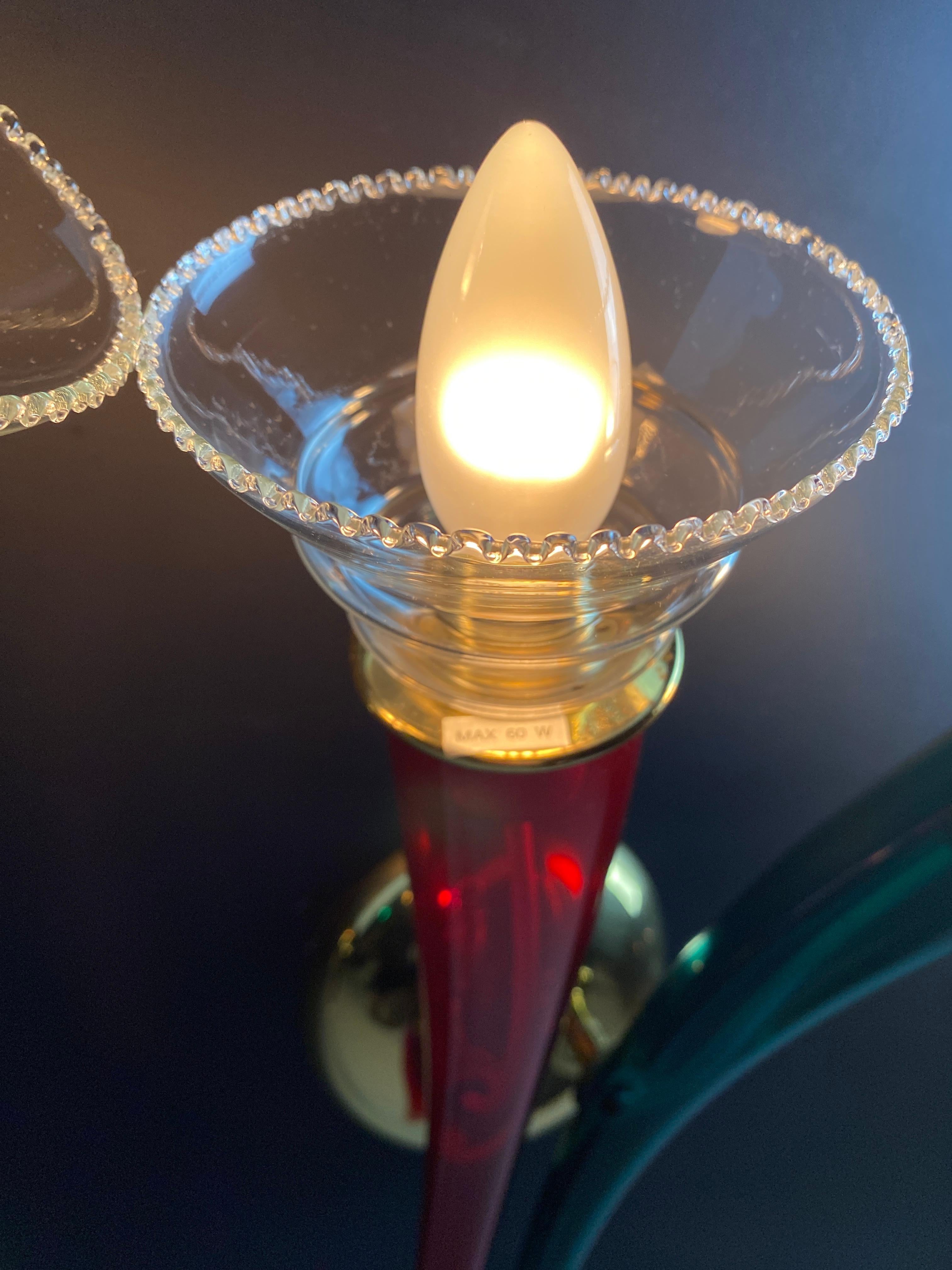 Appliques en verre de Murano rouge et vert soufflé à la main par VeArt Italie 1970 en vente 5