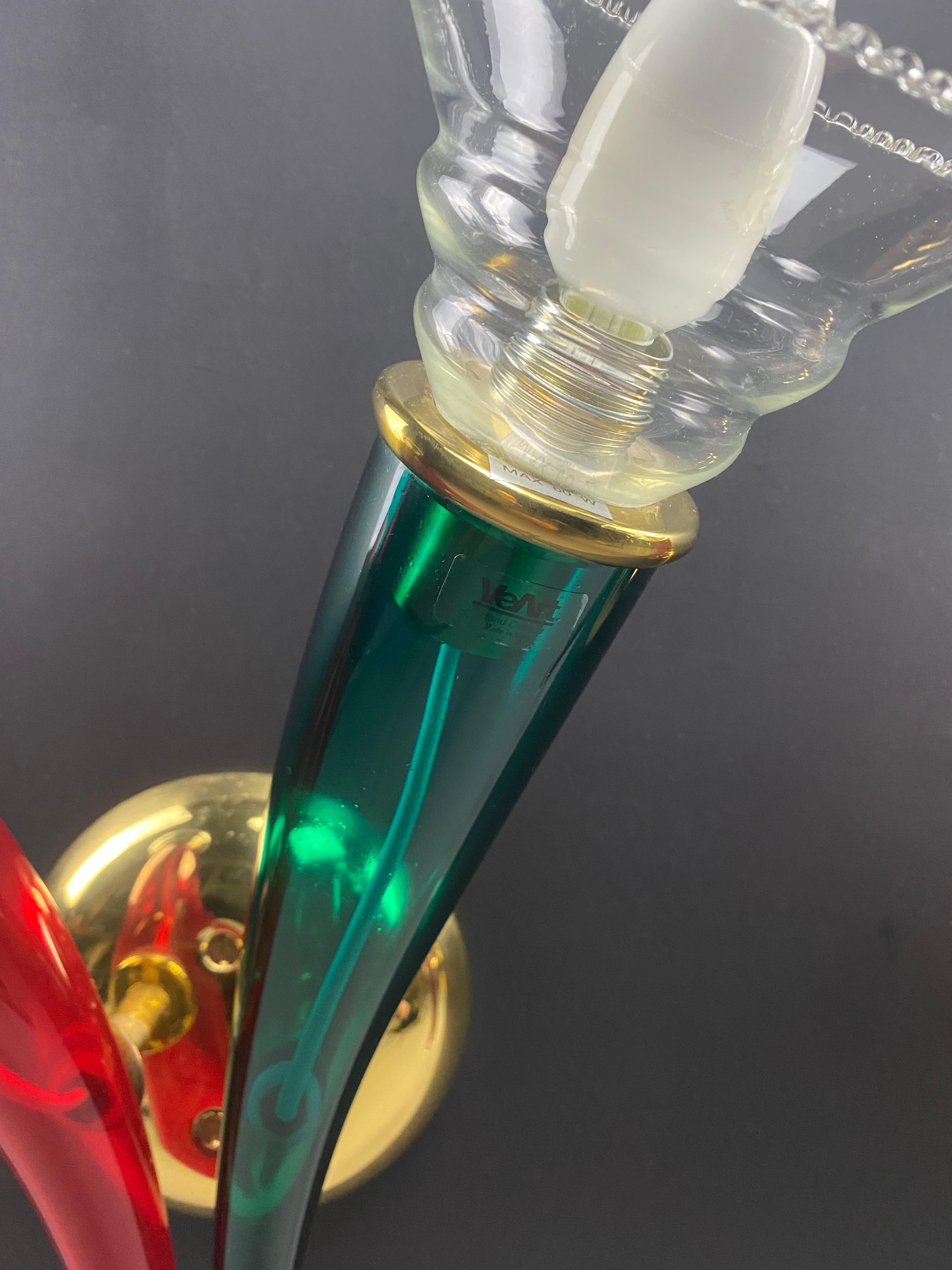 Appliques en verre de Murano rouge et vert soufflé à la main par VeArt Italie 1970 en vente 1