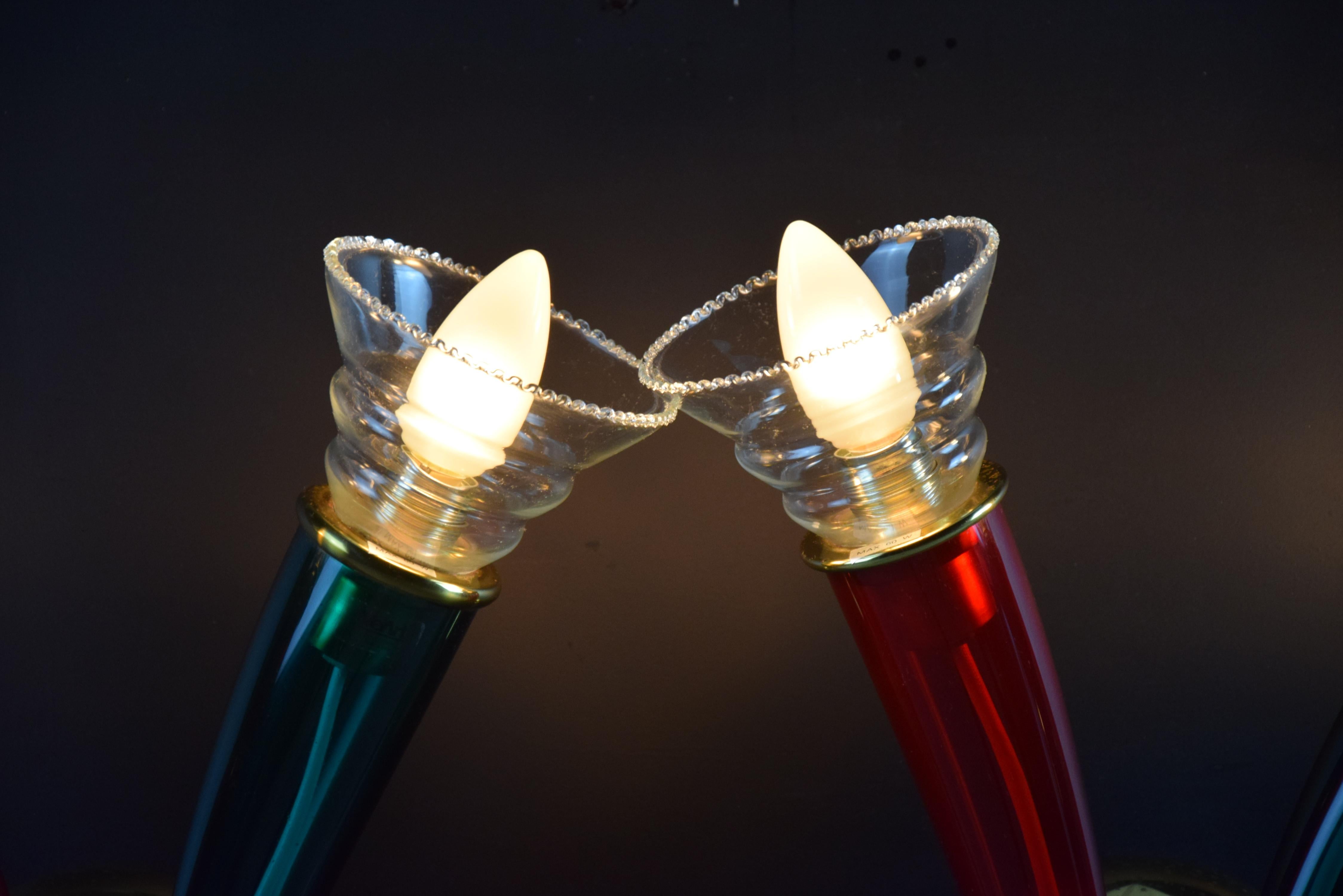 Appliques en verre de Murano rouge et vert soufflé à la main par VeArt Italie 1970 en vente 2