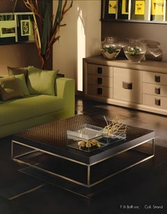 DUCAP Square Coffee Table with metal structure and grill effect wooden top