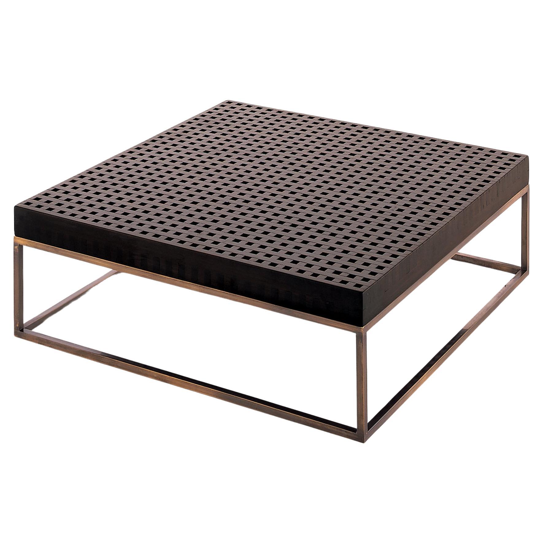 DUCAP Square Coffee Table with metal structure and grill effect wooden top For Sale