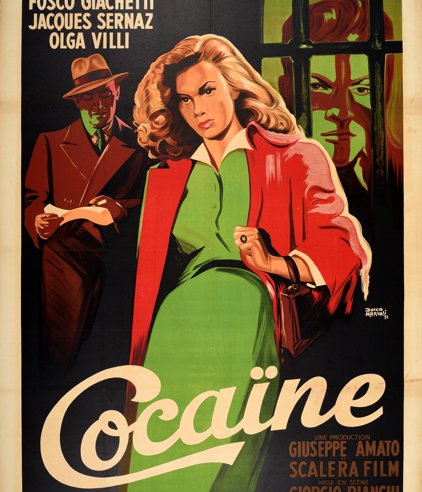 Originales französisches Filmplakat für das italienische Drama Una Lettera All'Alba / Cocaïne (Ein Brief in der Morgendämmerung / Kokain) von 1948, herausgegeben von Sonofilm, unter der Regie von Giorgio Bianchi und mit Fosco Giachetti in der Rolle