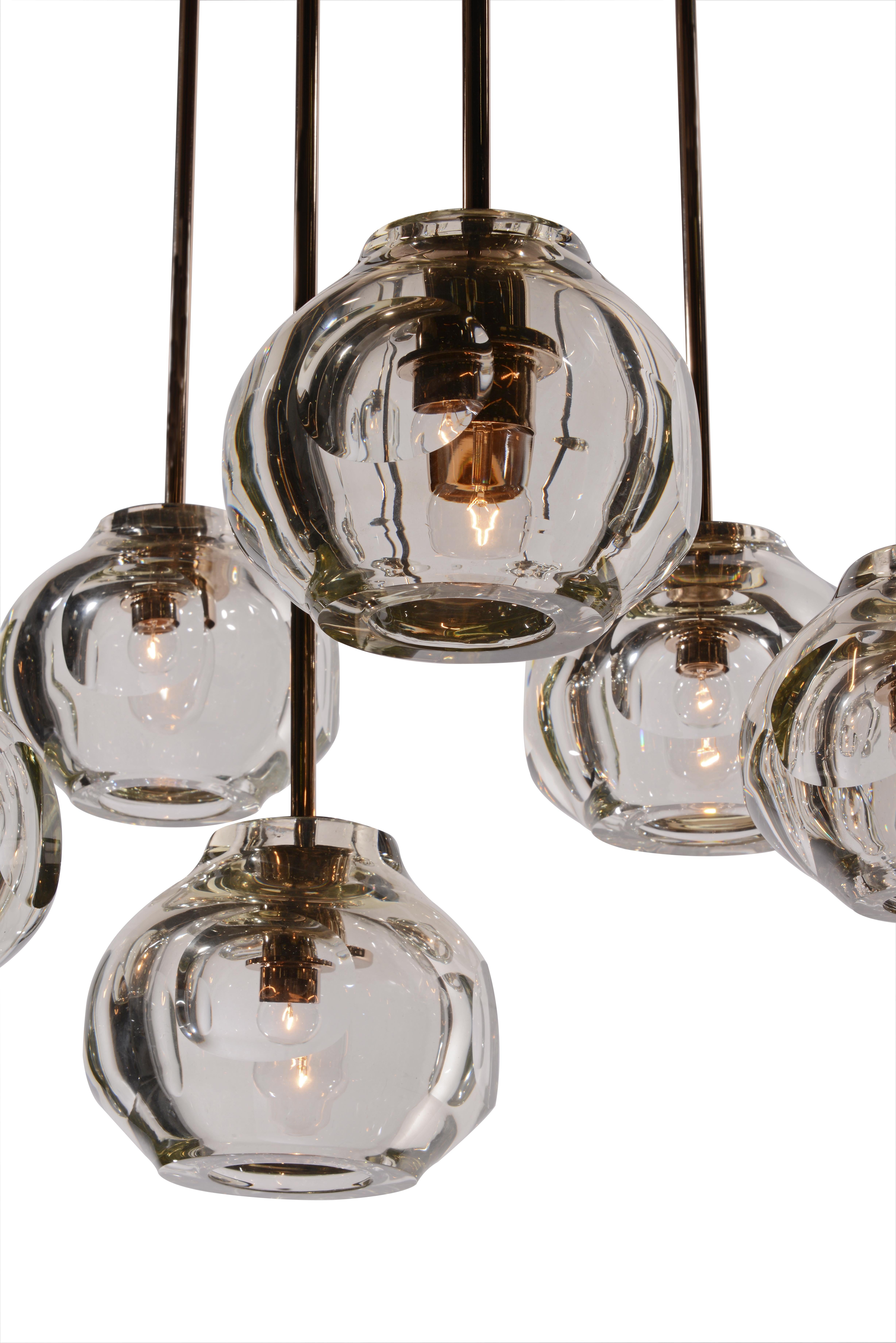 Plaqué Lustre de salle à manger Ducello en verre soufflé à la main - 44 po en vente