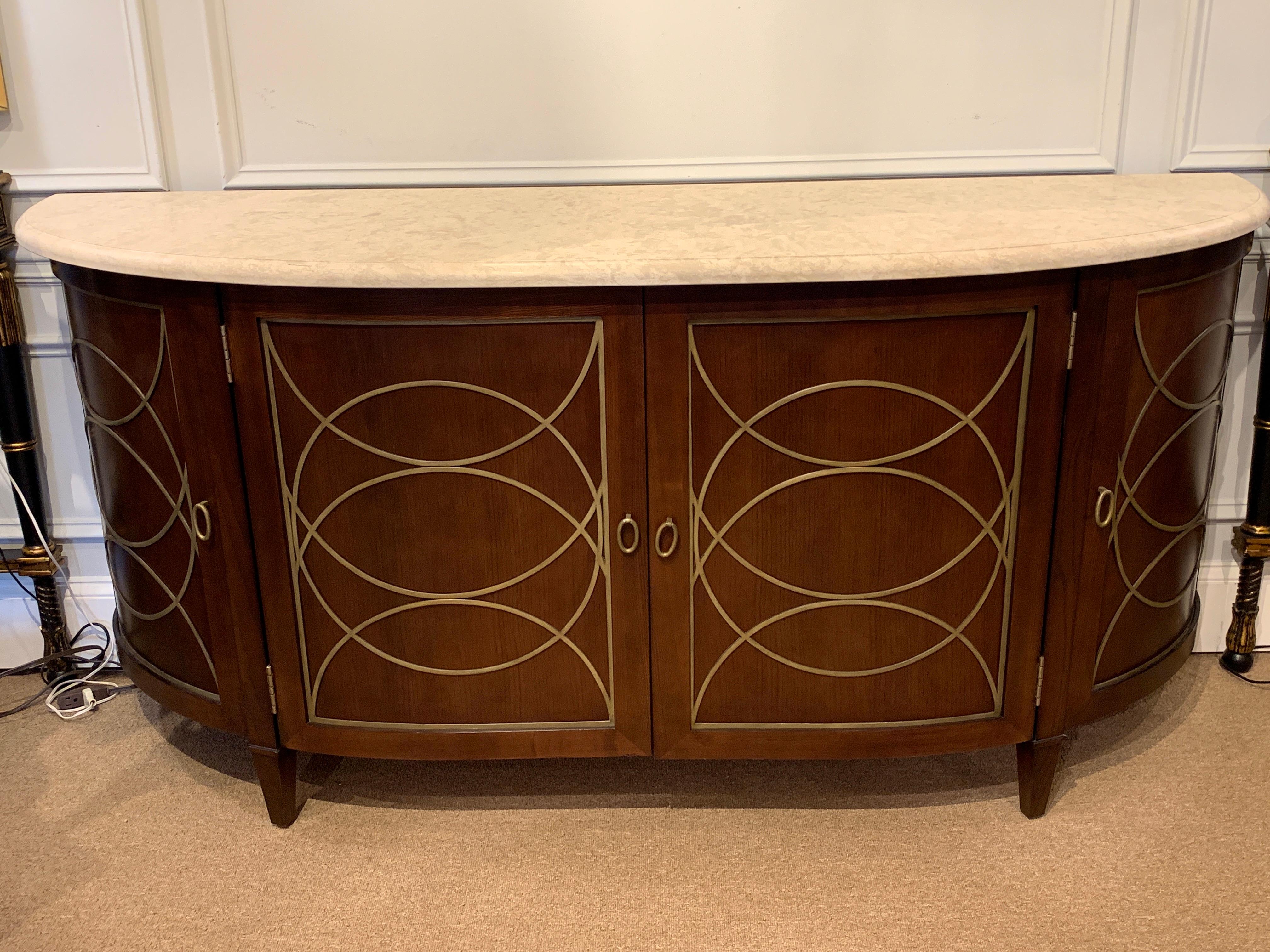 Brass Duchamp Demilune Sideboard with Satillia Marble Top, by Hickory Chair Furniture