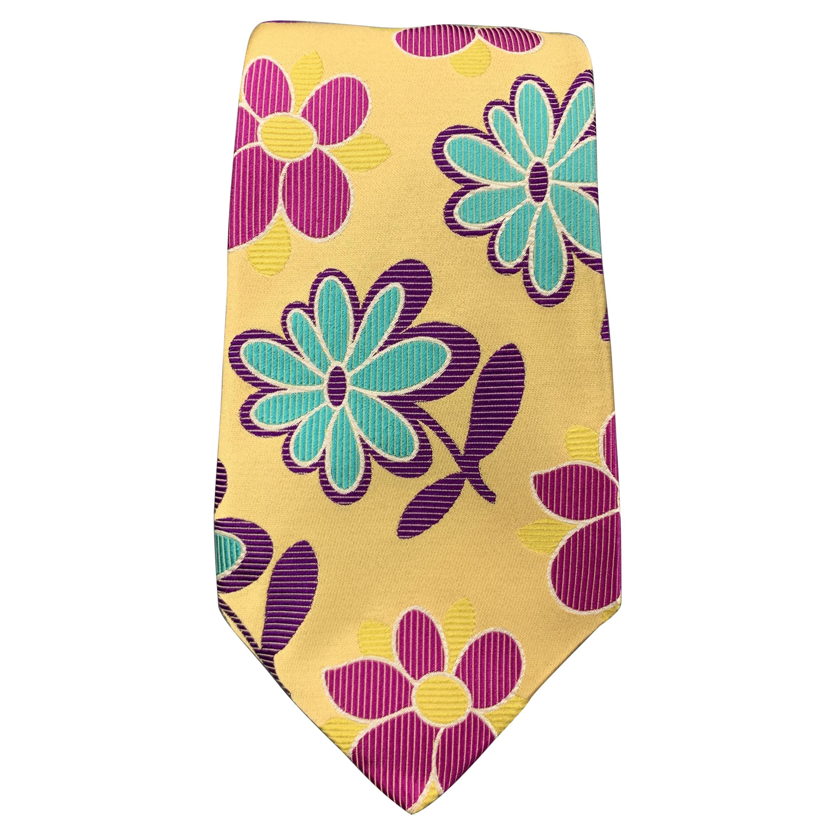 DUCHAMP Pastel Yellow Pink Purple & Blue Floral Silk Tie