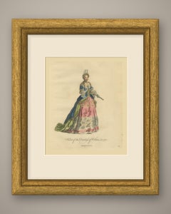 Duchess of Orléans in 1700 with a Fan, Hand Colored Jefferys Engraving, 1757