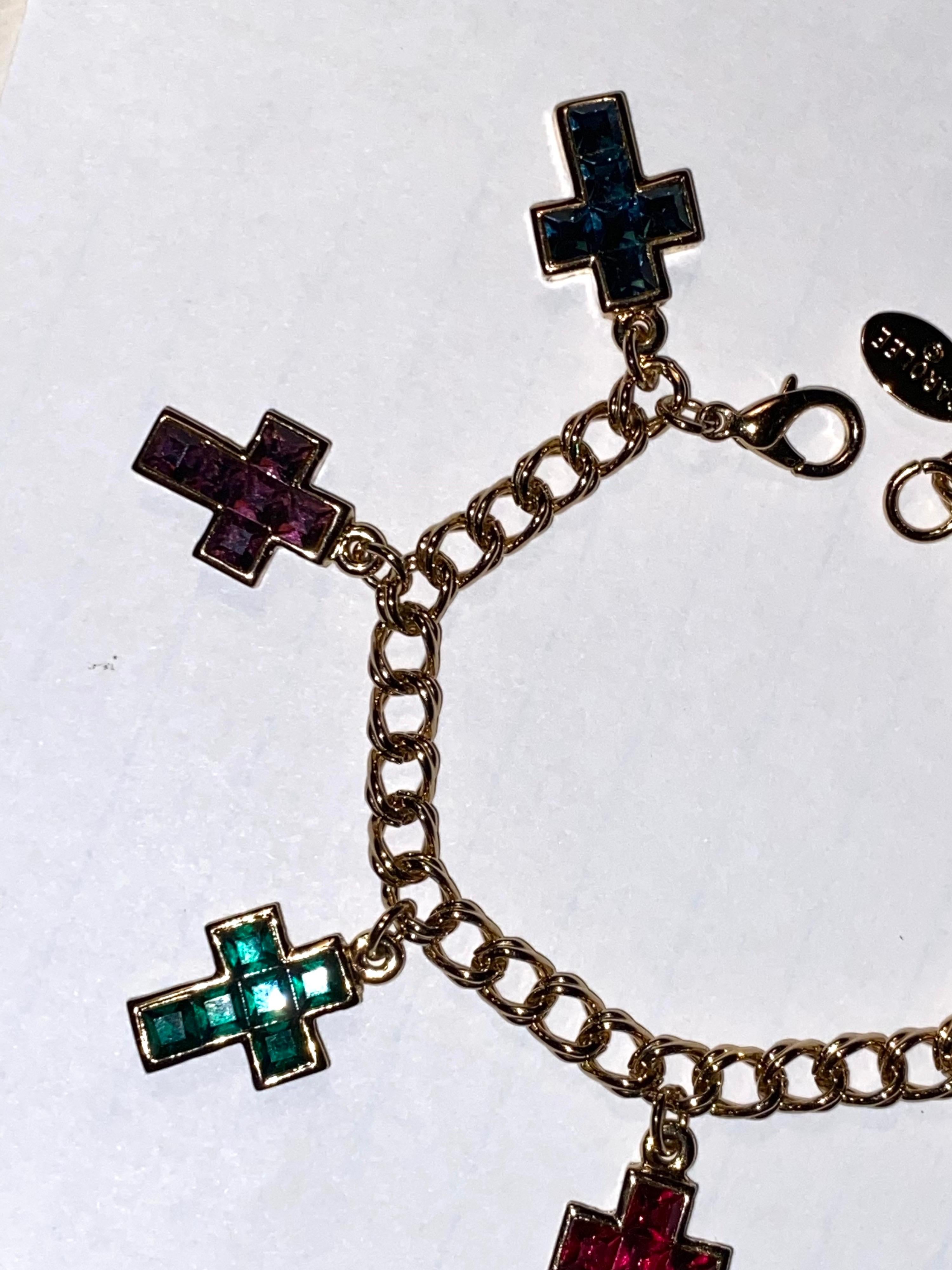 Duchess of Windsor Jeweled Gold Cross Replica Charm Bracelet 11