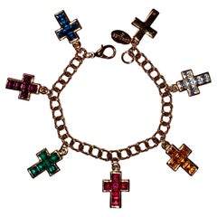 Vintage Duchess of Windsor Jeweled Gold Cross Replica Charm Bracelet