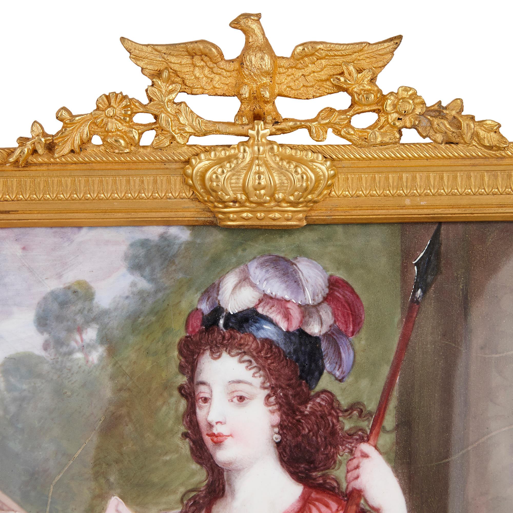 Gilt 'Duchesse de Richmond' French Limoges Enamel Portrait Plaque For Sale
