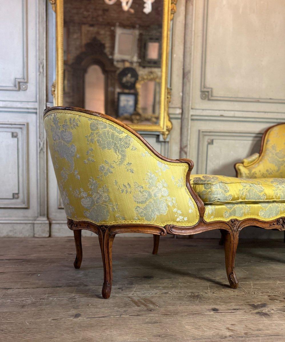 Chaise longue duchesse de Bateau, Louis XV, soie jaune, 18ème siècle en vente 5