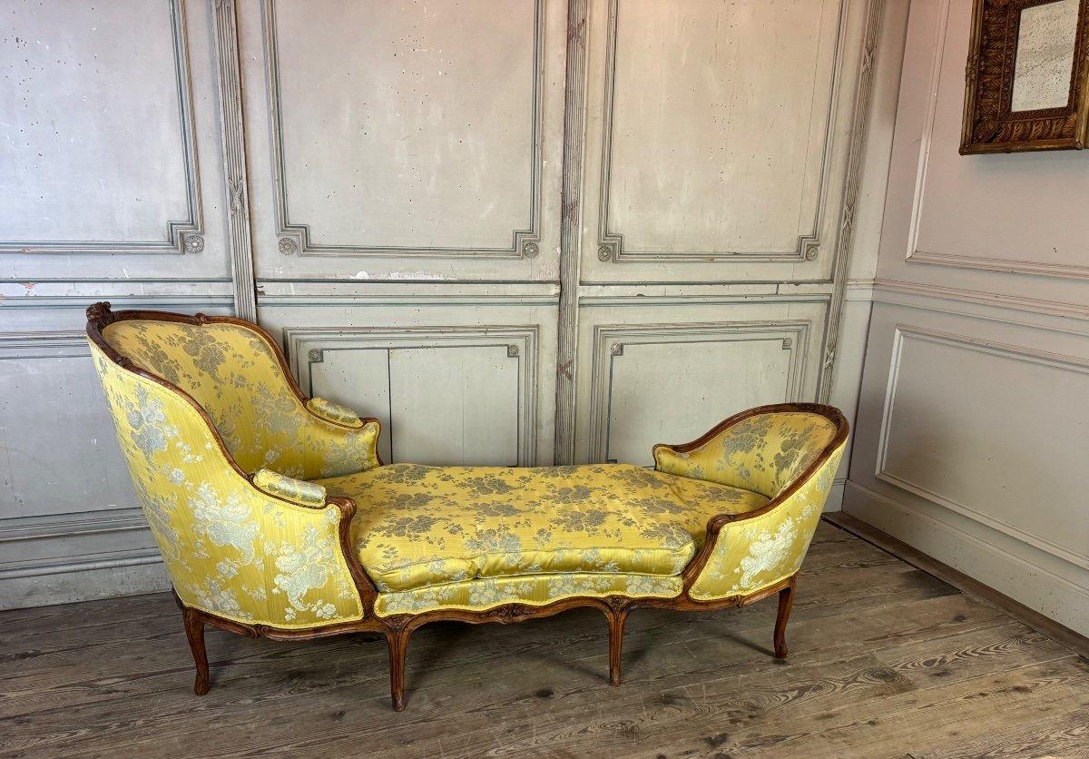 Chaise longue duchesse de Bateau, Louis XV, soie jaune, 18ème siècle en vente 6