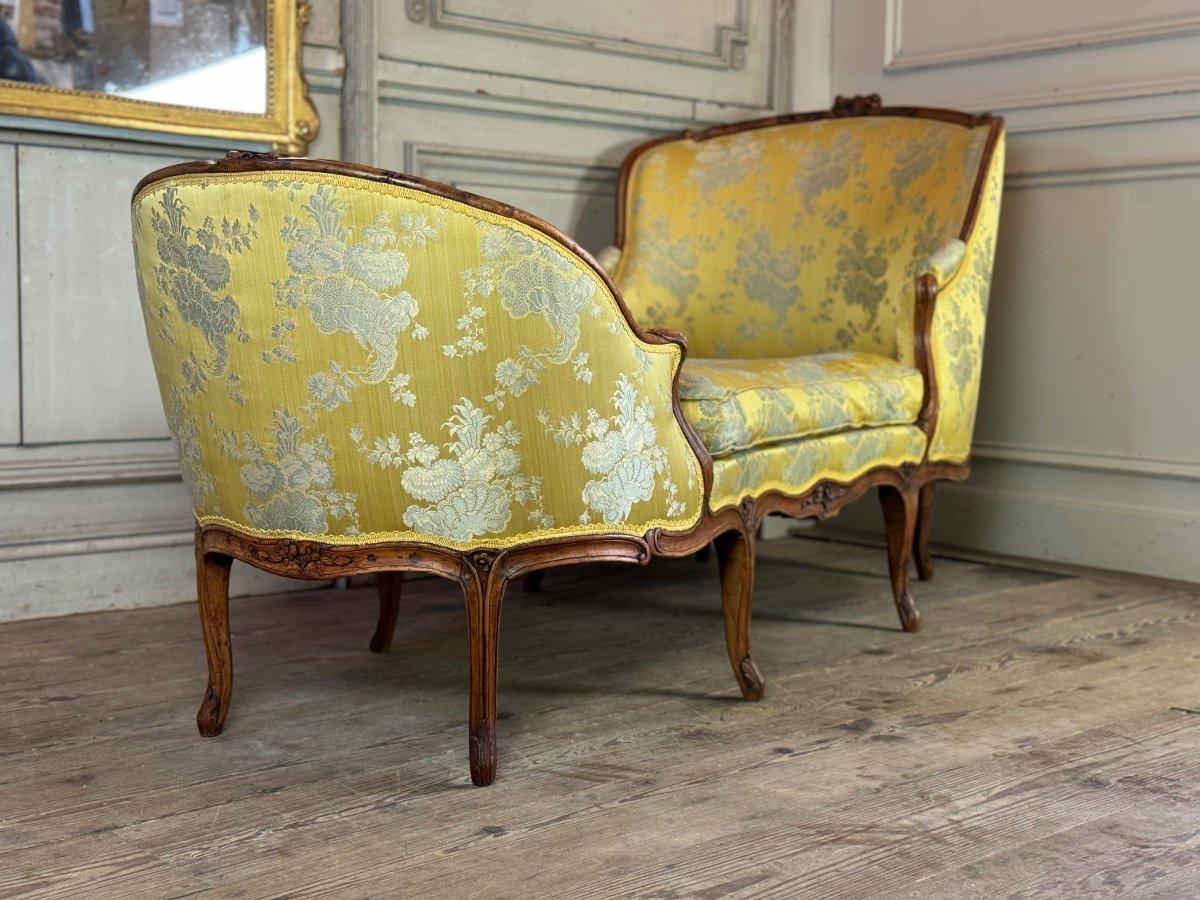 Chaise longue duchesse de Bateau, Louis XV, soie jaune, 18ème siècle en vente 7