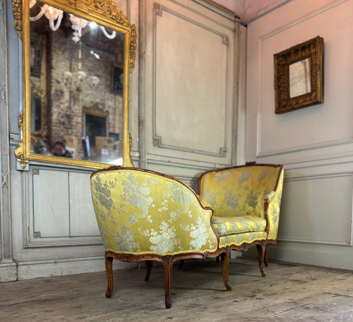 Chaise longue duchesse de Bateau, Louis XV, soie jaune, 18ème siècle en vente 1