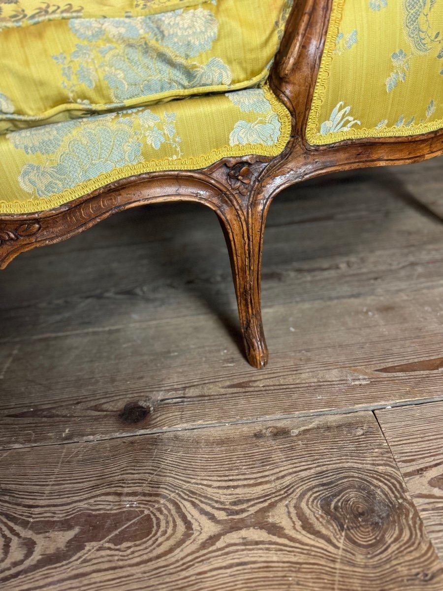 Chaise longue duchesse de Bateau, Louis XV, soie jaune, 18ème siècle en vente 3