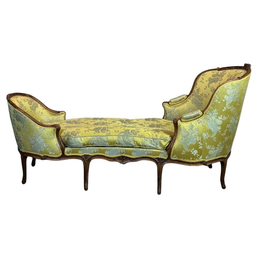Duchesse En Bateau, Chaise Longue, Louis XV, Yellow silk, 18th century