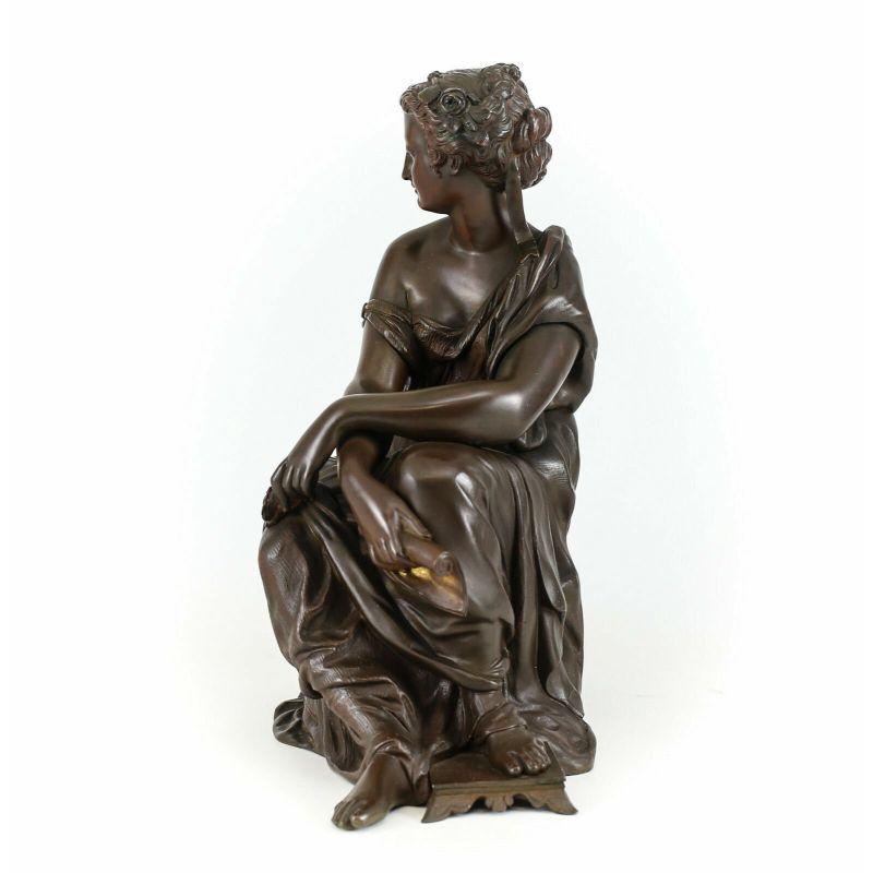 Duchoiselle Patinated Bronze French Sculpture Deity Figure, 19th Century

Duchoiselle patinated bronze French sculpture Deity figure with scroll, 'Femme à l'antique'. The figure holds flowers in one hand and a scroll in the other. of the nineteenth
