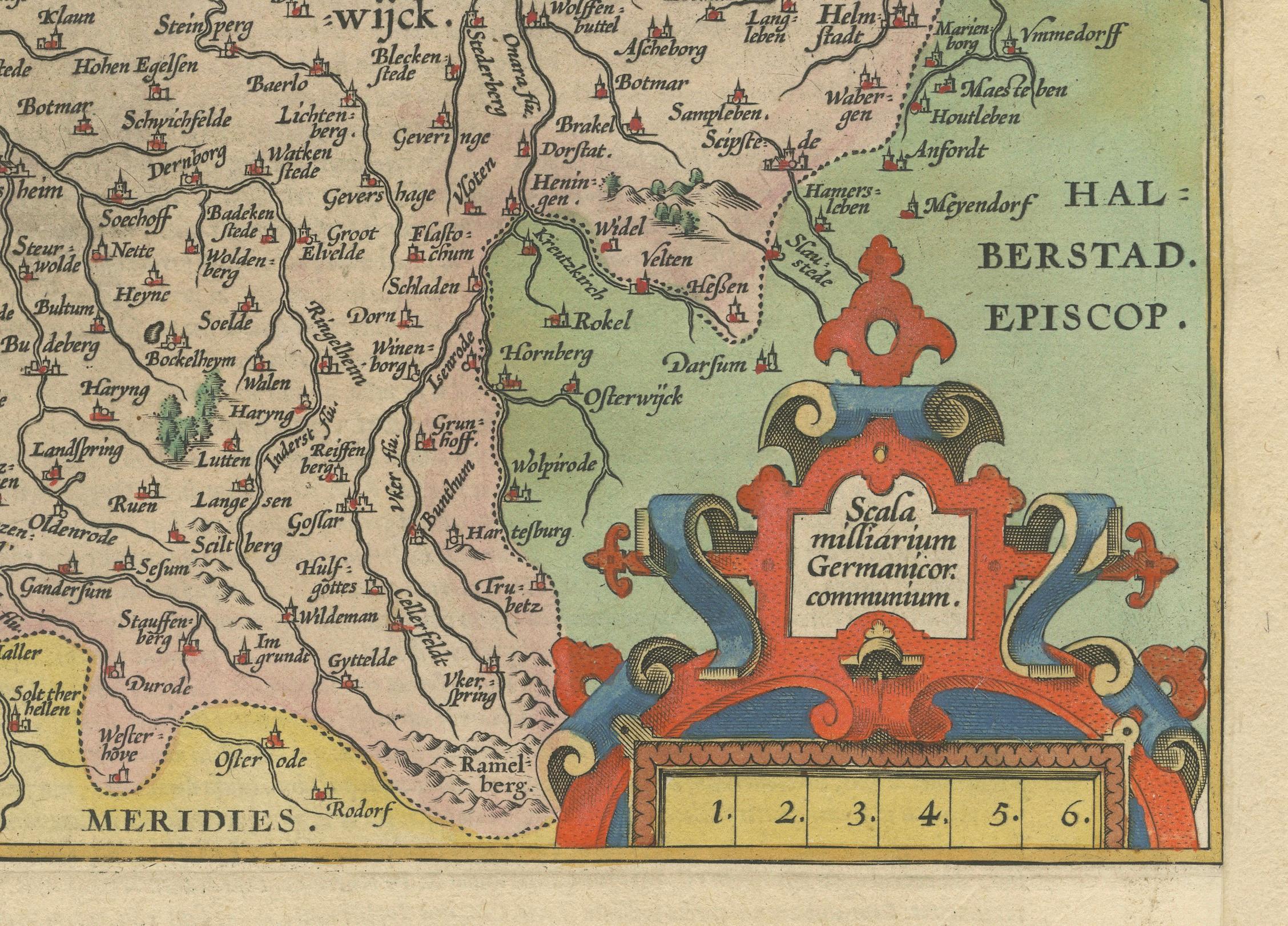 Engraved Duchy of Brunswick-Lüneburg, 1595: A Renaissance Cartographic Masterpiece For Sale