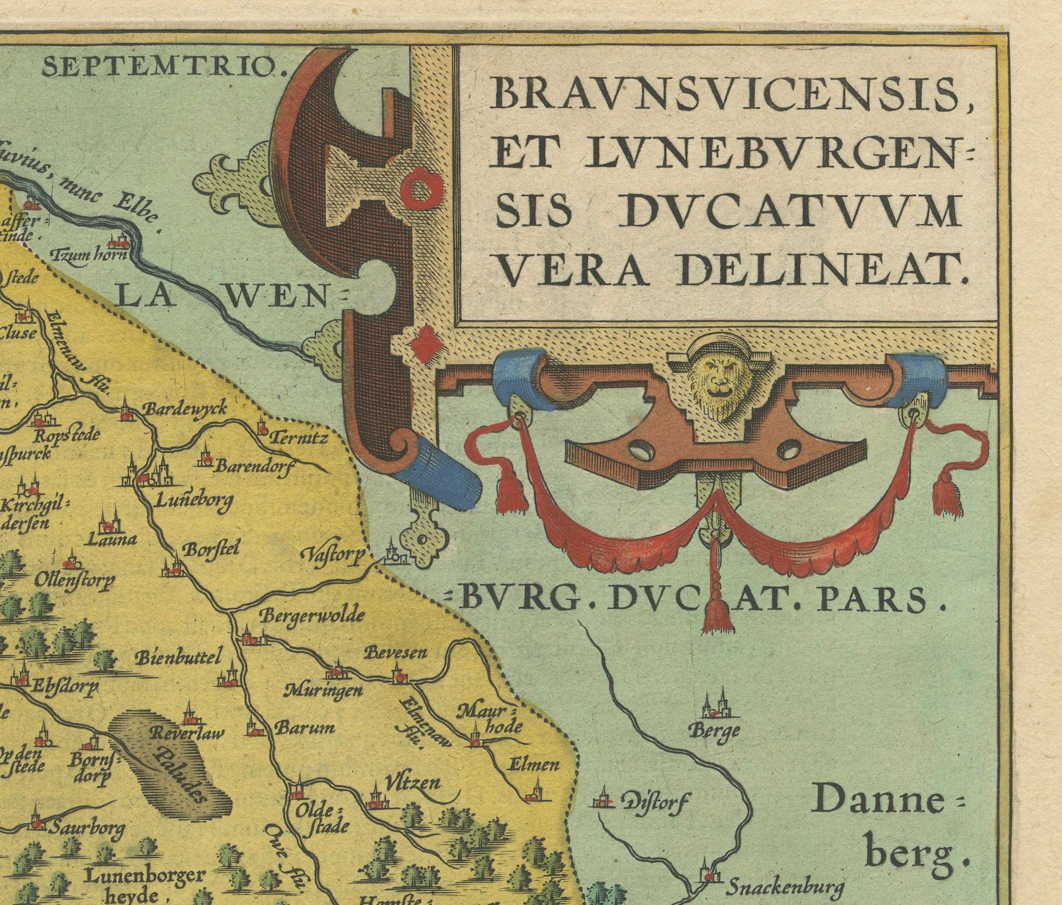 Paper Duchy of Brunswick-Lüneburg, 1595: A Renaissance Cartographic Masterpiece For Sale