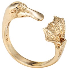 Duck Bill Ring Webbed Feet 14k Yellow Gold Sz 6 Wrap Band Estate Fine Jewelry