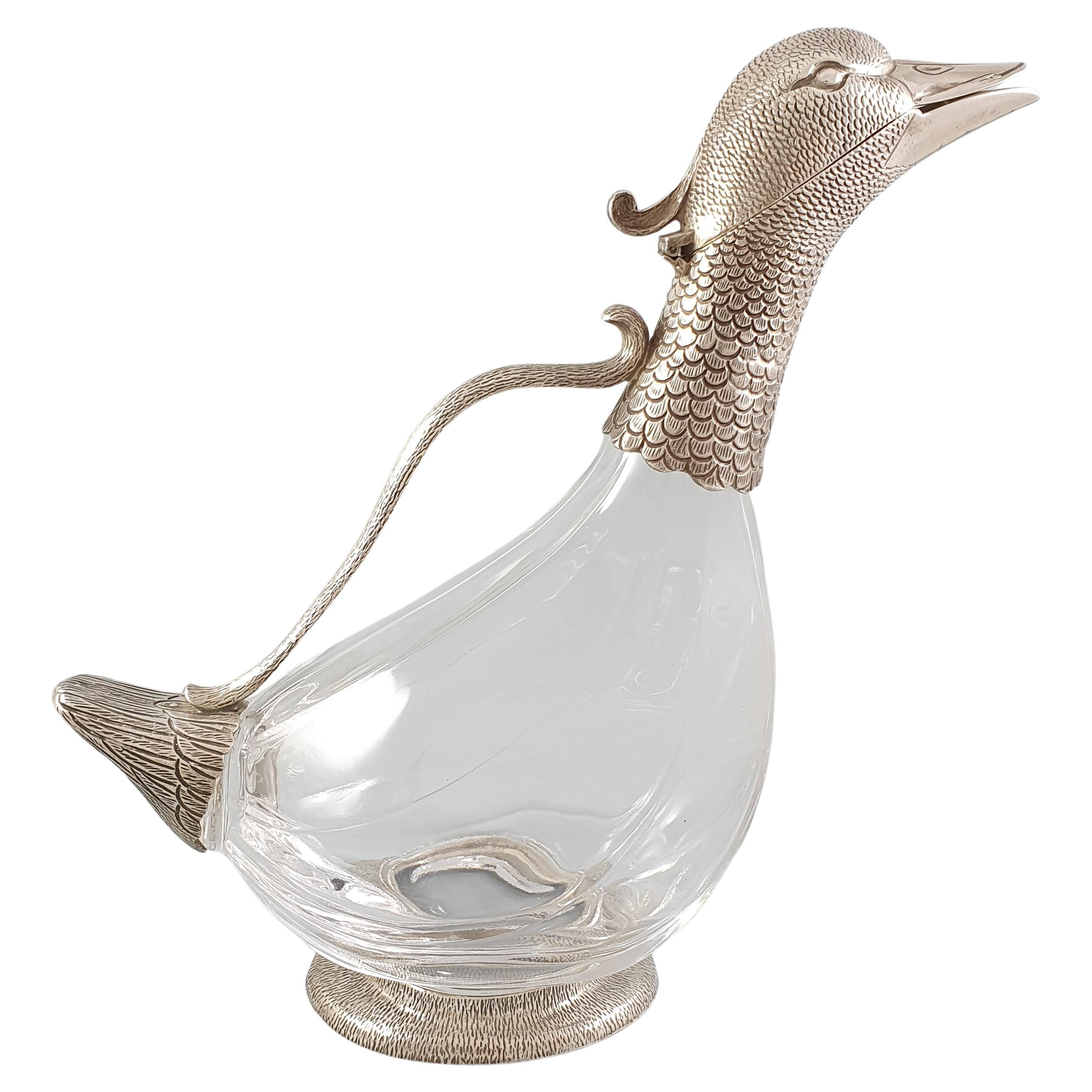 Duck Ewer in Crystal and Sterling Silver