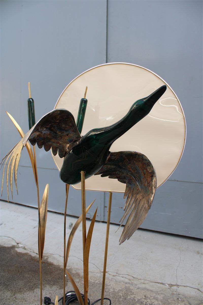 Duck floor lamp in flight in its lake Malachite Brass Design Italian 1970s For Sale 14