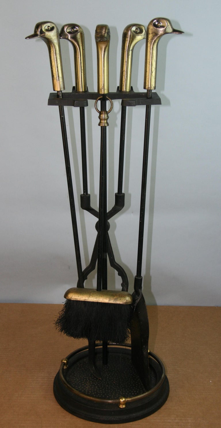 Duck Handle Brass and Iron Fireplace Tools For Sale at 1stDibs