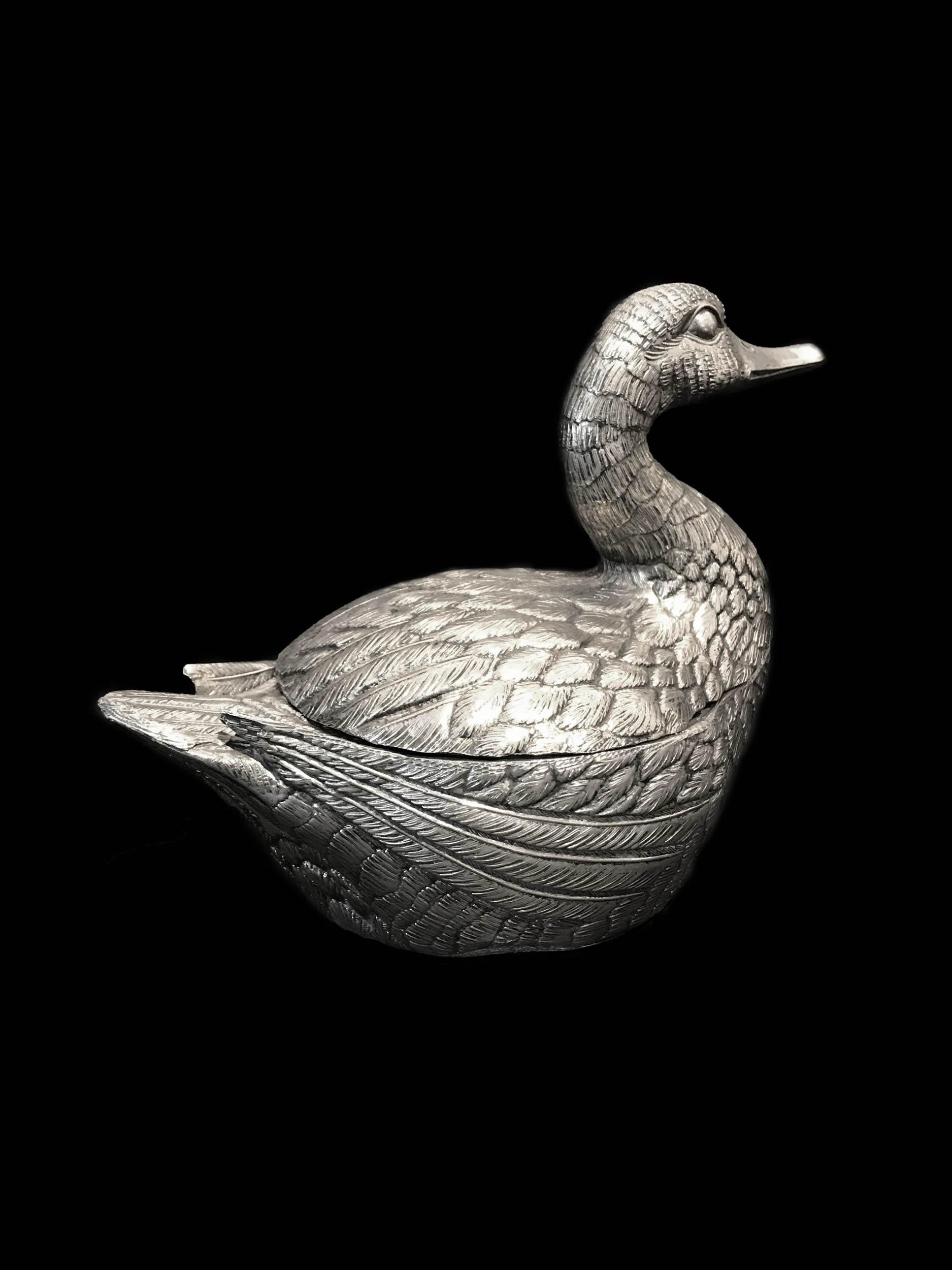 Italian Duck Ice Bucket Designed by Mauro Manetti, Silver Plated, circa 1960 For Sale