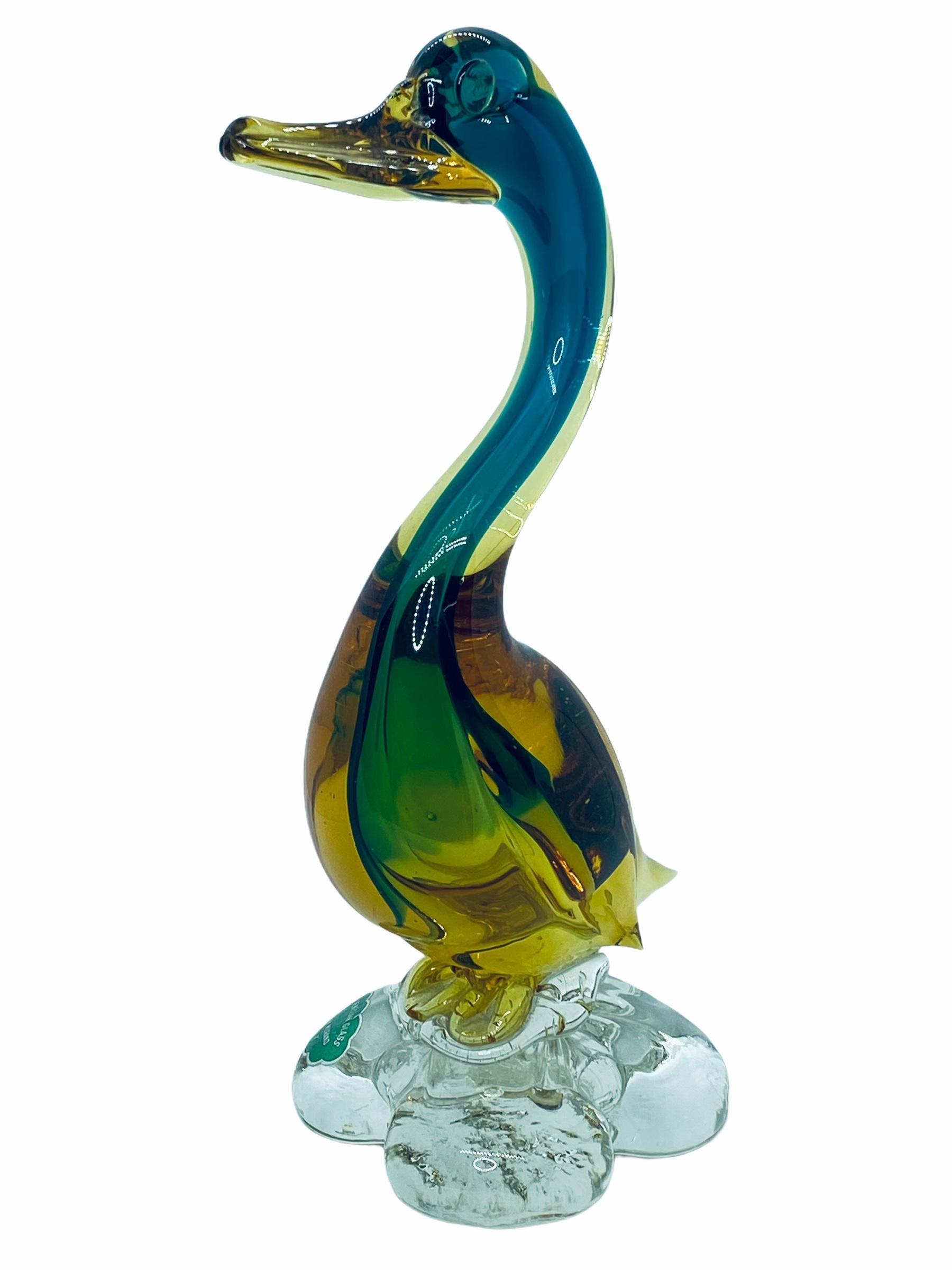 A Venetian sculptural duck figurine in hand blown glass, produced on the isle of Murano, circa 1950s. A nice piece of art for any room.