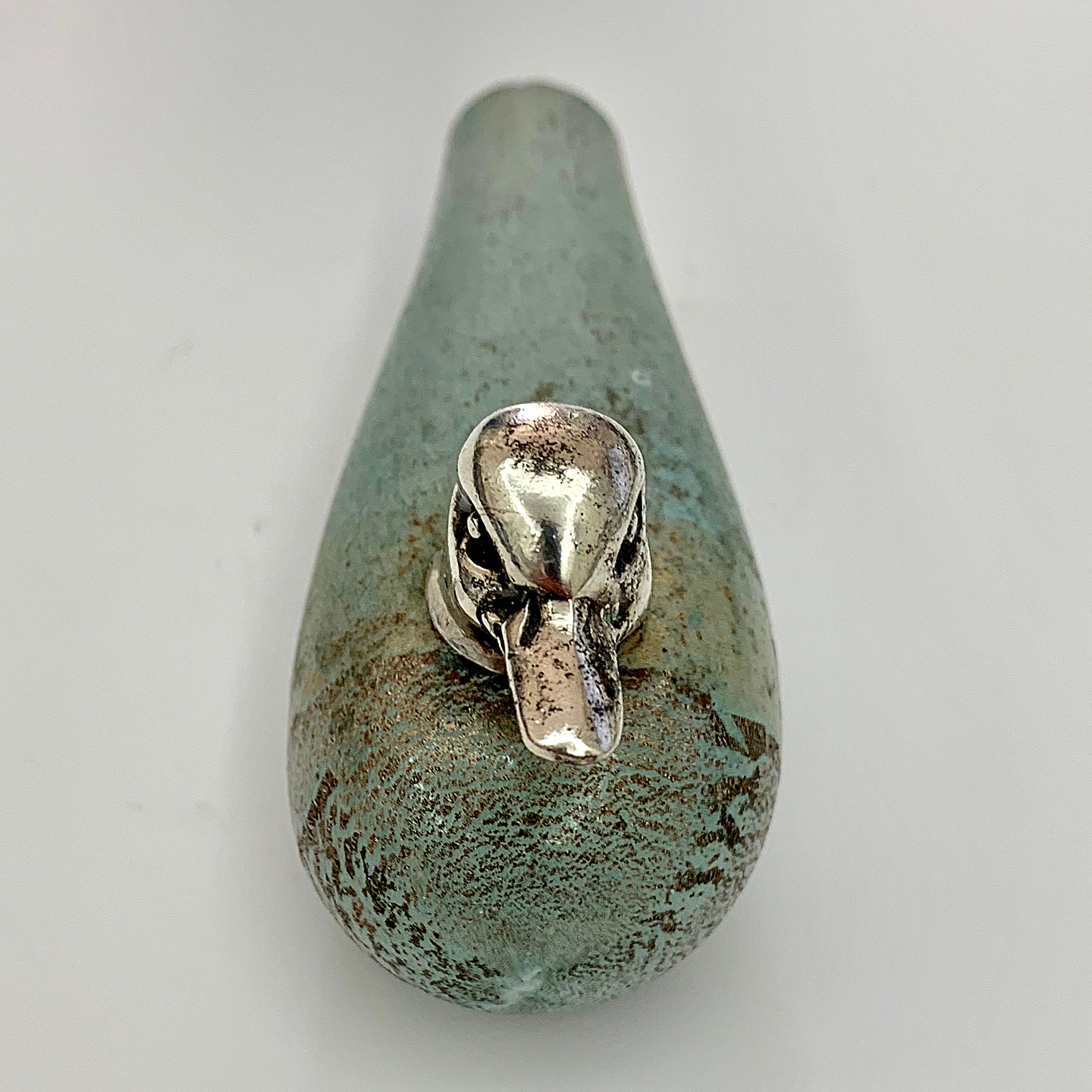 Duck, Murano Vetri Signed, Glass and Silver, Italy, 1970s Ornament 1