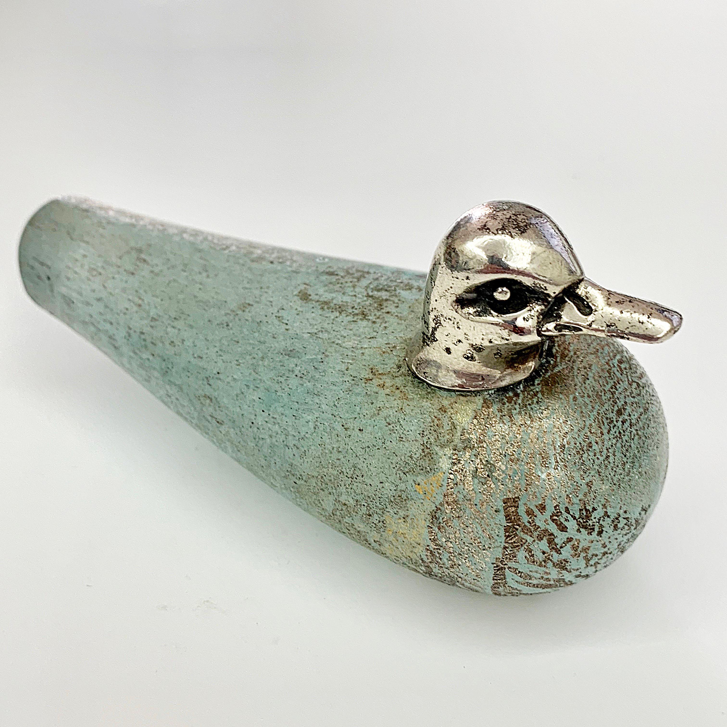 Beautiful duck, with the head in silver and Murano glass. VETRI MURANO label.