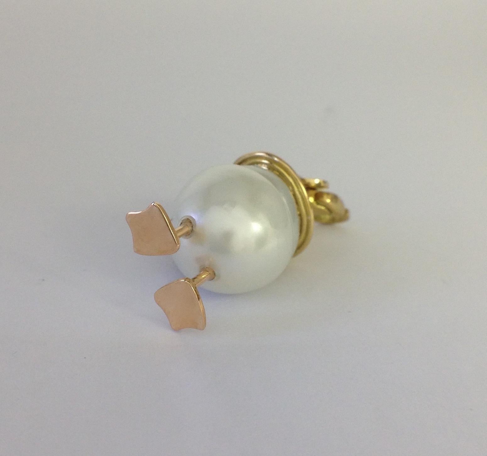Petronilla Duck Pearl 18 Karat Gold Black Diamond Charm or Pendant Necklace 4