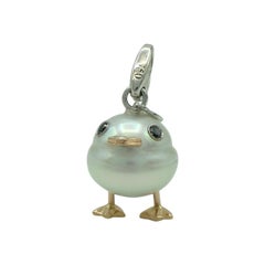 Duck Pearl 18 Karat Gold Black Diamond Charm or Pendant Necklace