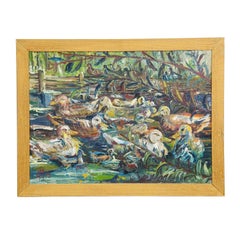 Étang aux canards à Taufkirchen, 1975 - Peinture à l'huile d'Alexander Michael