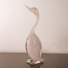 Escultura de Pato en cristal de Murano Fenicio Blanco con detalles rosas, Italia en stock