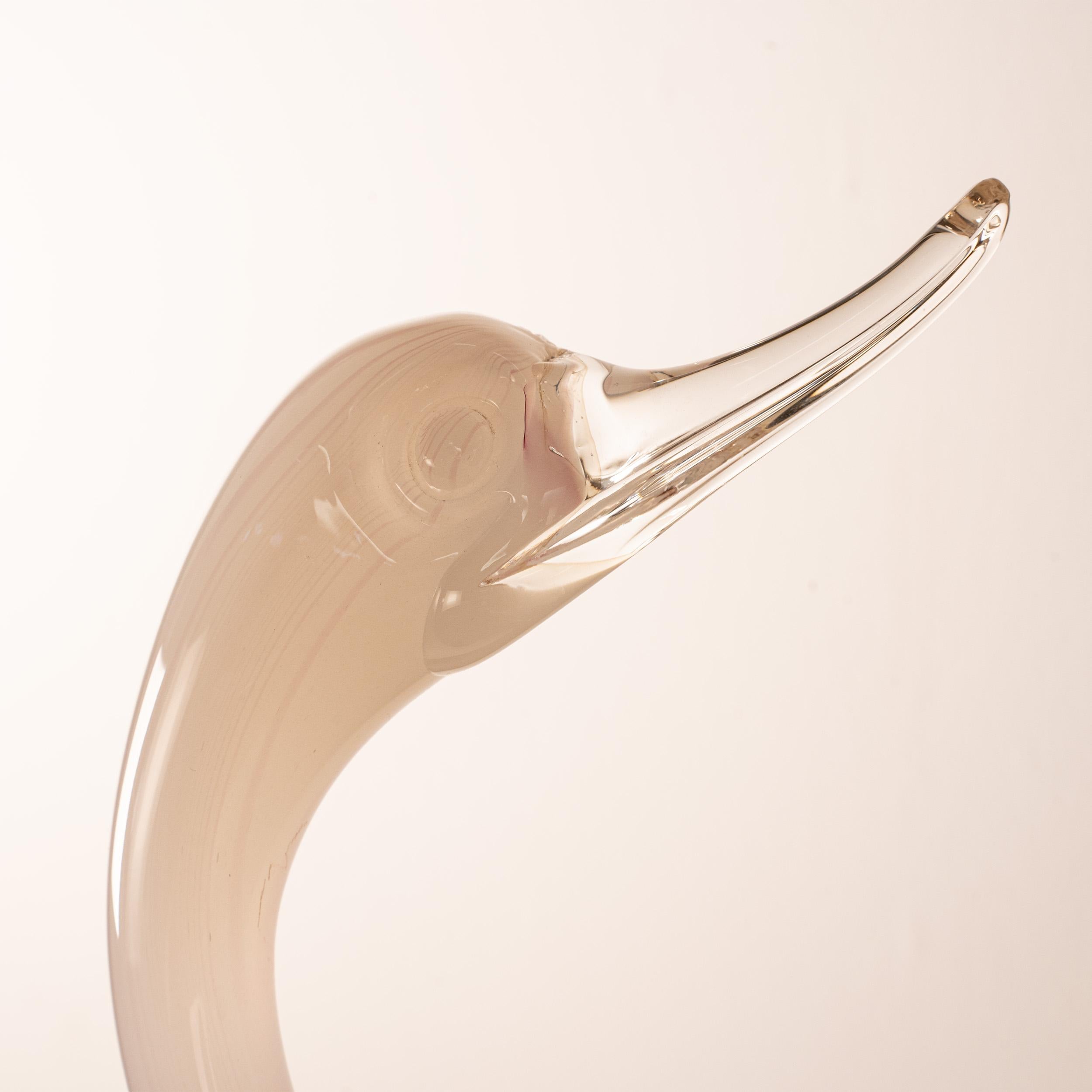 Italian Duck Sculpture in White Fenicio Murano glass with pink details, Italy in stock For Sale