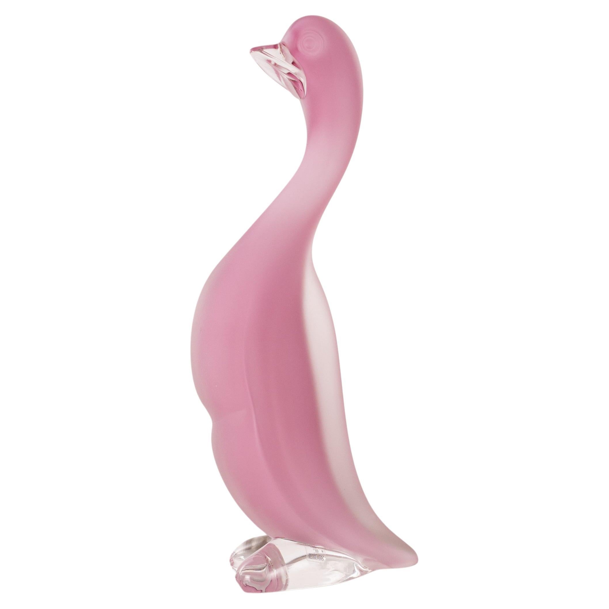 Duck Sculpture silky Pink Murano glass original vintage, made in Italy in stock