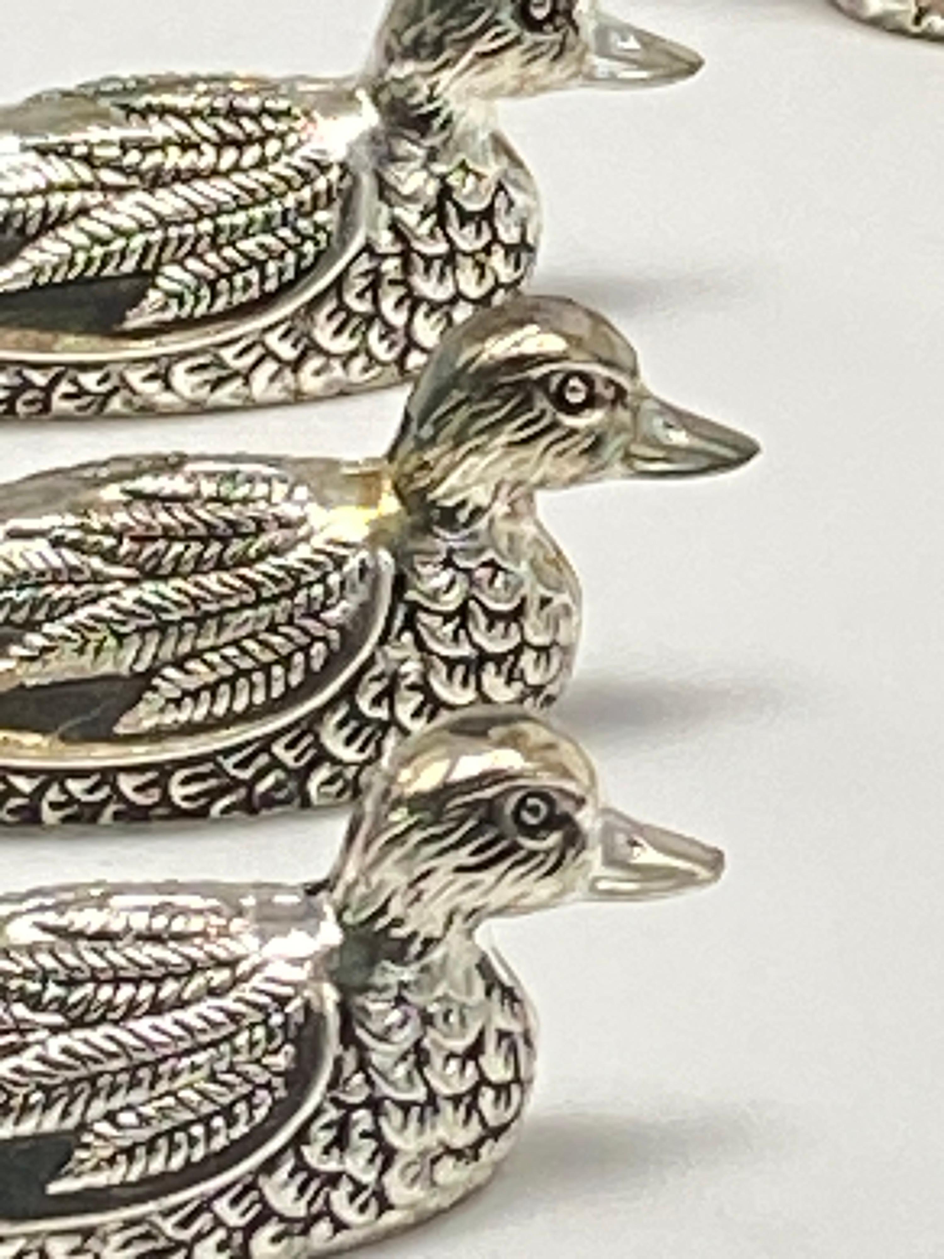French Duck-Shaped Knife Rests , in Silver Plated Metal, France 1970, Set of  6