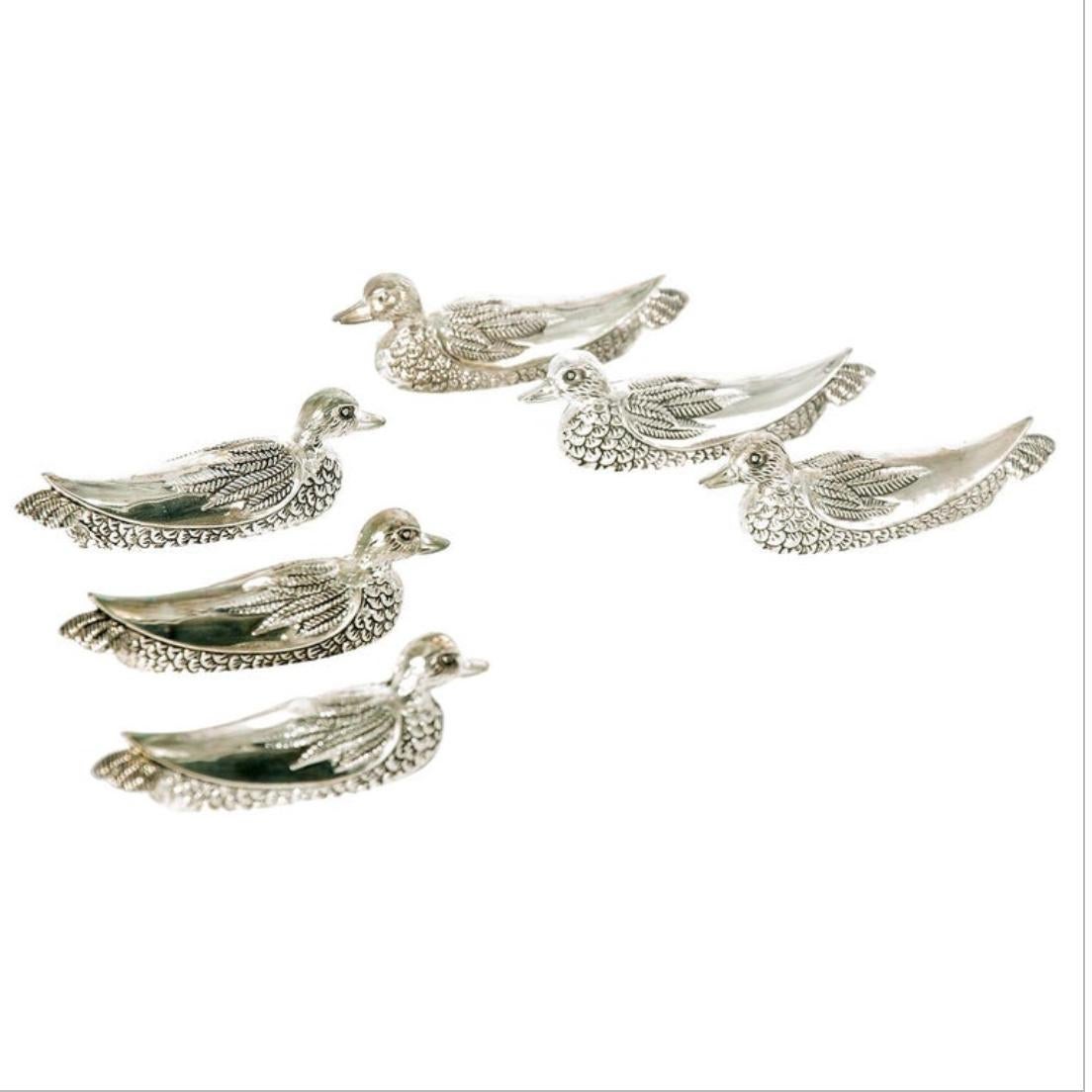 Duck-Shaped Knife Rests, in Silver Plated Metal, France 1970, Set of 6 1