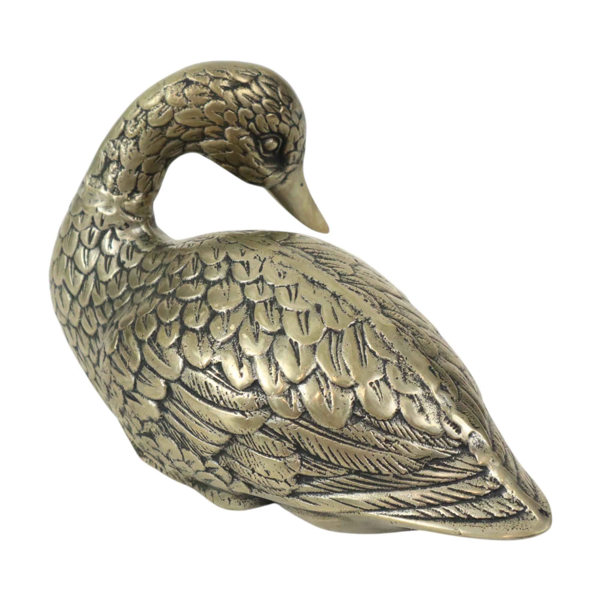Mid-20th Century Duck Statue Silver Plated Brass Mauro Manetti Style Sculpture For Sale
