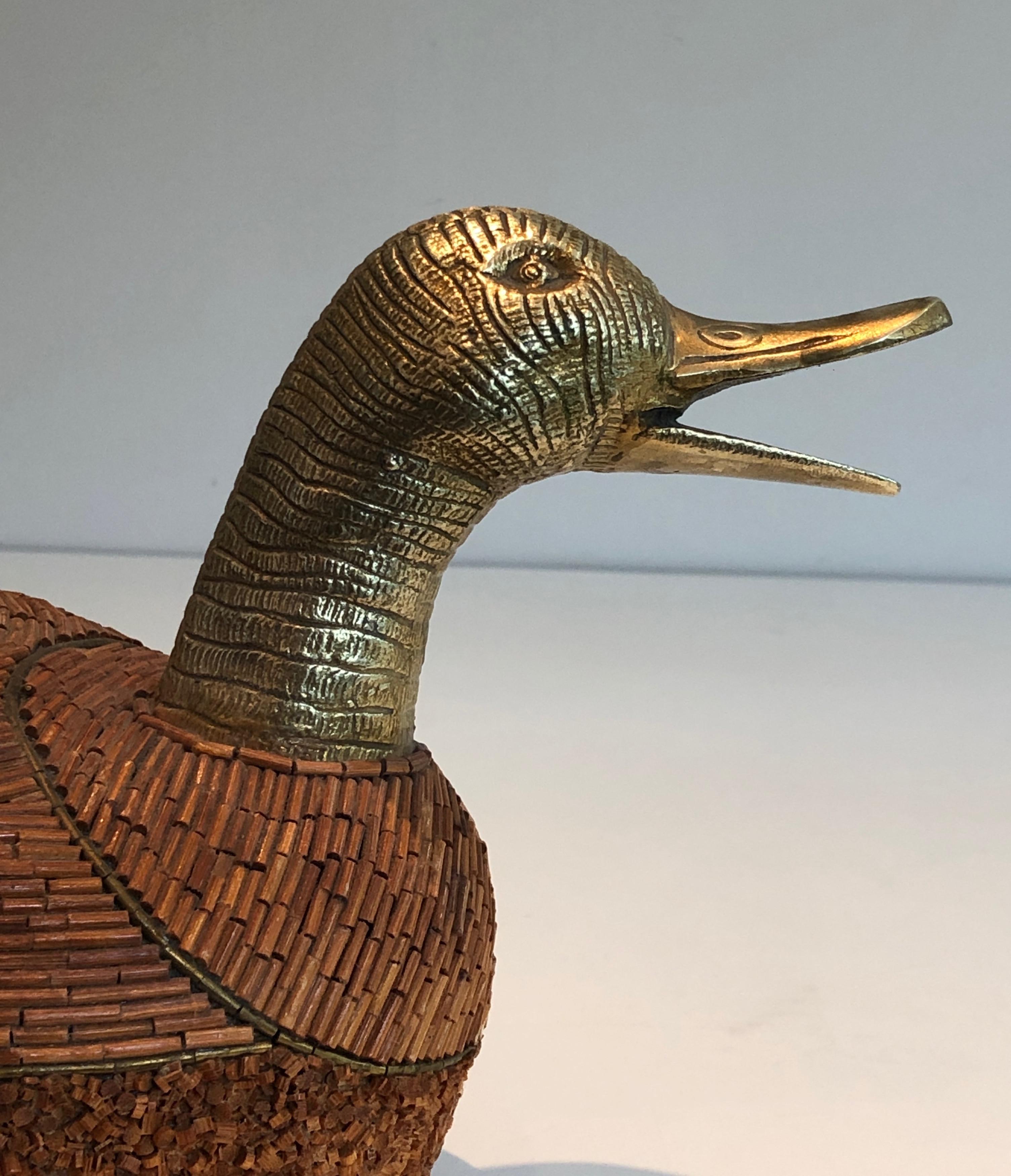 French Duck Vide-Poche in Ceramic and Brass. Circa 1970 For Sale