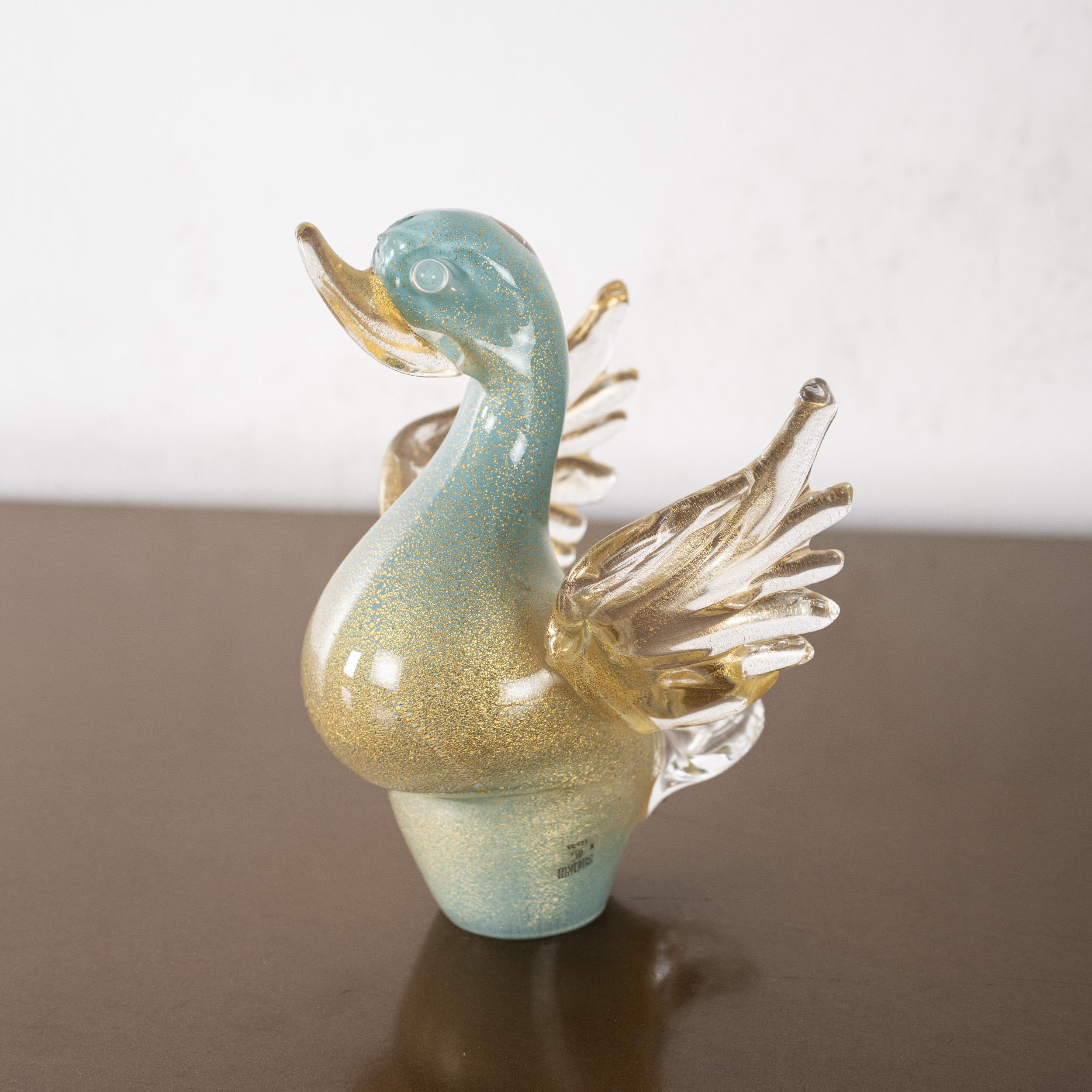 Duckling Sculpture in Turquoise and Gold Murano glass , Italy in stock

Dimensions: L 14 cm x H 20 cm x D 14 cm ( L 5.5