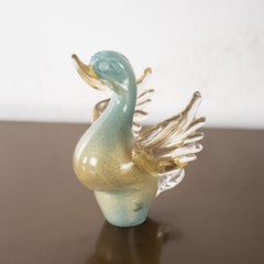 Duckling Bird Sculpture in Turquoise and Gold Murano glass, Italy in stock