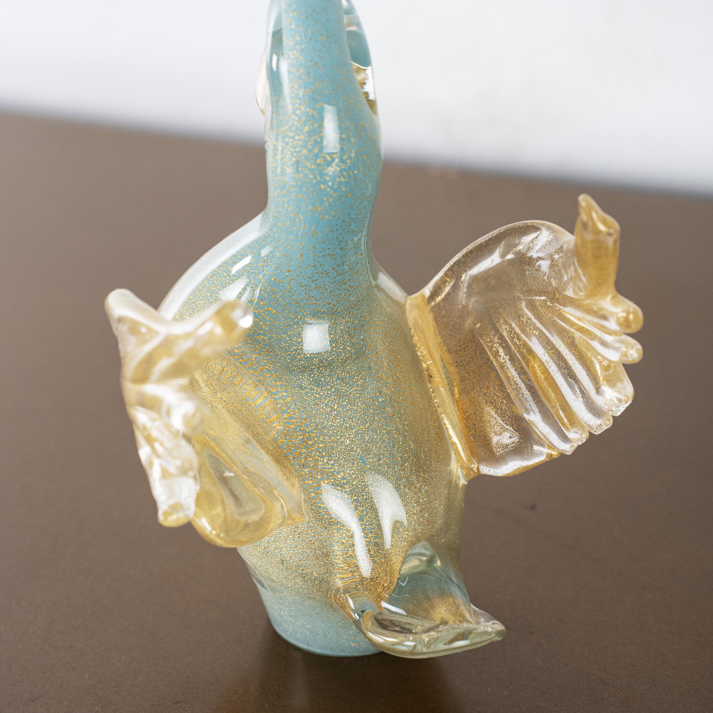 Murano Glass Duckling Bird Sculpture in Turquoise and Gold Murano glass, Italy in stock For Sale