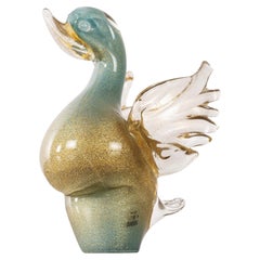 Duckling Bird Sculpture in Turquoise and Gold Murano glass, Italy in stock