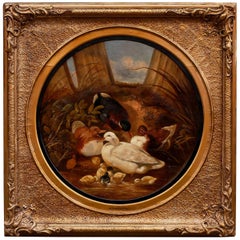"Ducks and Ducklings, " 19th Century Oil Painting by J. F. Herring, Sr.